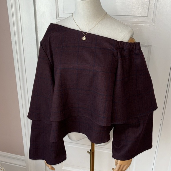 STOREE PLAID ONE SHOULDER LAYERED TOP - Picture 2 of 9